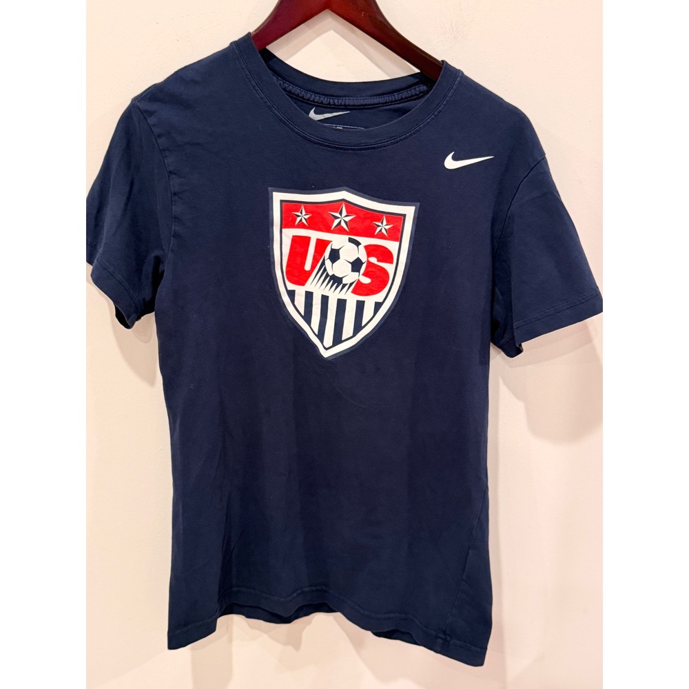 Nike US Soccer Federation T-Shirt Navy Blue Slim Fit Graphic Tee Womens Medium